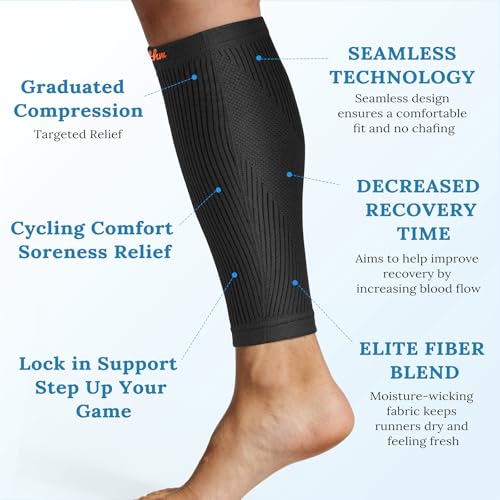 Flat Knit Calf Compression Sleeves for Men & Women, Shin Splint Relief
