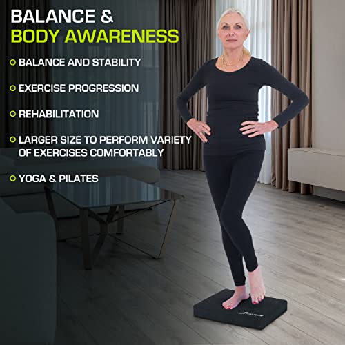 ProsourceFit Exercise Balance Pad, Non-Slip Cushioned Foam Mat & Knee Pad for Fitness and Stability Training, Yoga, Physical Therapy - color: Black, size: 15x19