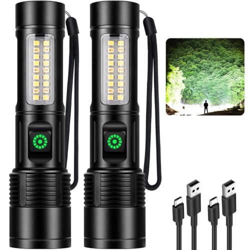 Kmivo Rechargeable LED Flashlights High Lumens - 99,000 lm Super Bright Flash Light with 6 Modes, Adjustable Light, Powerful Handheld Linternas for Home, Camping（2 Packs - size: Small