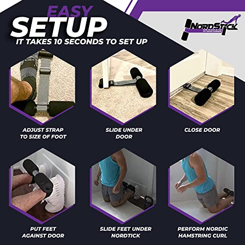 NordStick Nordic Hamstring Curl Strap - Original Nord Stick Exercise Set for Home and Travel - 5 Second Set Up - style: Nordstick - Black, Grey