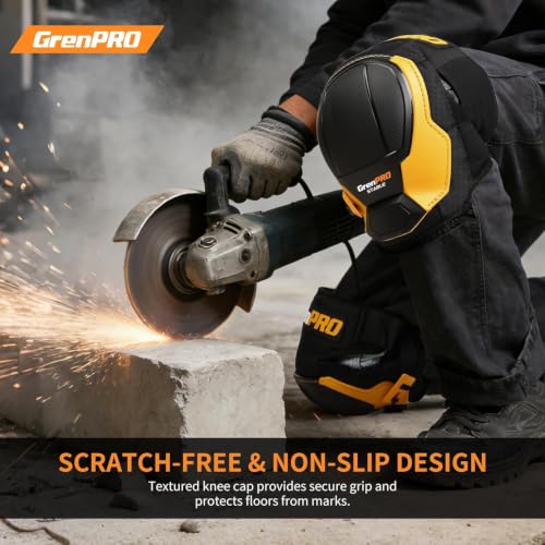 GRENPRO Heavy Duty Knee Pads for Men, Gel Foam, TPR Shell, Construction - color: Black & Yellow