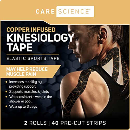 Care Science Copper Infused Kinesiology Tape, 40 Precut Strips, 2 Rolls - color: Copper Infused Precut