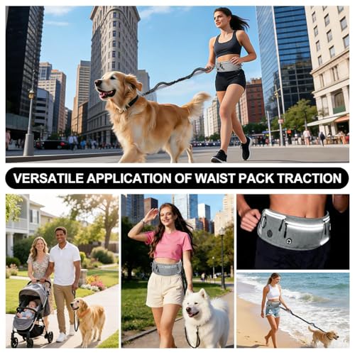 Hands Free Dog Leash with Partitioned Pouch Adjustable Waist Belt, Waist Leash for Dog Walking Running, Dual Handles,for Medium/Large Dogs - color: Grey