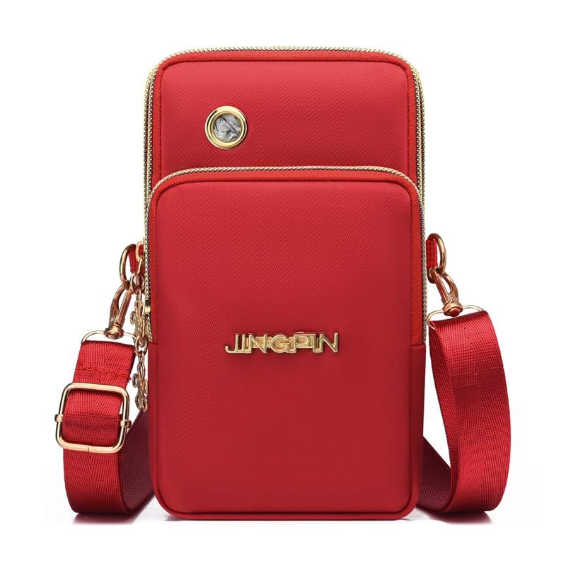 Crossbody Phone Bag Universal Armbands Phone Holder Pouch Case With Earphone Hole, Shoulder Handbag With Adjustable Strap - color: Red