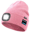 ATNKE LED Lighted Bluetooth Beanie Hat,USB Rechargeable 4 LED Wireless Music Running Headlamp Cap Gift for Men and Women - color: #Blended Pink Goldwire