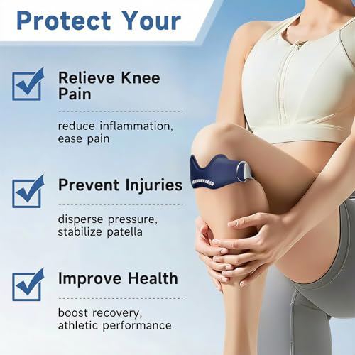 MANUEKLEAR V-Shaped Patella Bands, Adjustable Flex Wrap Patellar Tendon Support Strap for Men Women, Silicone Patella Knee Straps Suitable for Pain Relief Running Hiking Basketball, (2pcs) (Blue) - color: Blue