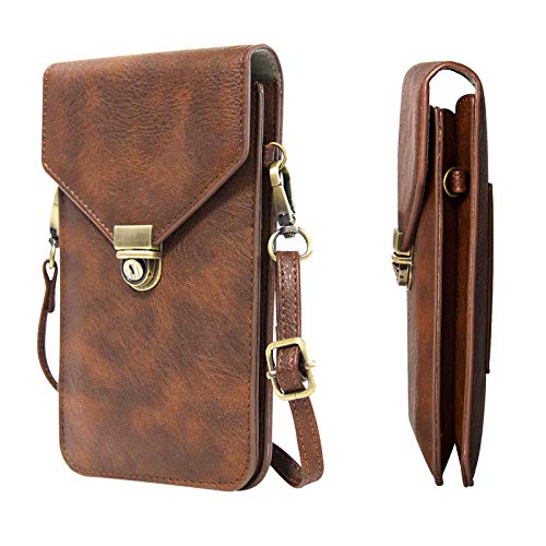 Small Cell Phone Purse, Synthetic Leather Crossbody Bag Dual Pockets Card Holder Neck Pouch with Adjustable Strap for iPhone X Xr 8 7 6s Plus, Galaxy S10 S9 S8 Plus, LG G8 ThinQ, Brown - color: 02 Brown
