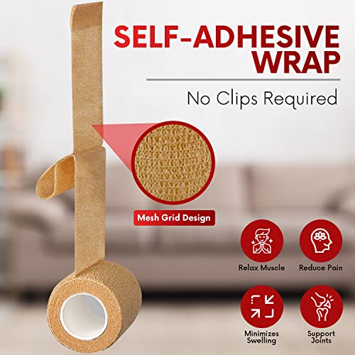 HEALQU Self Adhesive Bandage Wrap – 12 Rolls 3" x5Yd Cohesive Tape for Athletic & Sports -Self Adherent Medical Tape, Flexible, Waterproof Elastic Bandages for Wrist & Ankle Vet Wrap for Dogs - size: 3" Box of 12