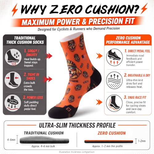 NIcool Cycling Socks For Men, 1/3 Pairs Bright Seamless Compression Running Crew Socks Youth Cushioned Tennis Quarter Socks - color: 1 Pair Bright Orange/Dog Print