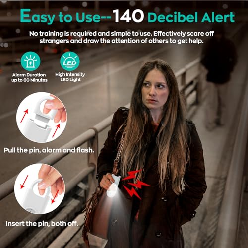 Fauxomor 140dB Personal Safety Alarm for Women 3pack Self Defense Keychain - color: White+Pink+Blue