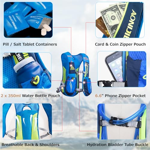 Azarxis Hydration Running Vest Backpack Pack 5L 5.5L for Women and Men Jogging Trail Race Marathon Cycling Hiking - color: Gray