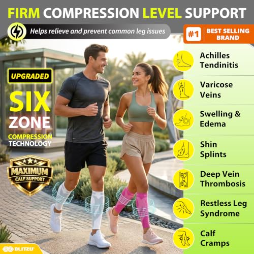 BLITZU Calf Compression Sleeves, Footless Compression Socks for Men & Women - color: Pink, size: XX-Large