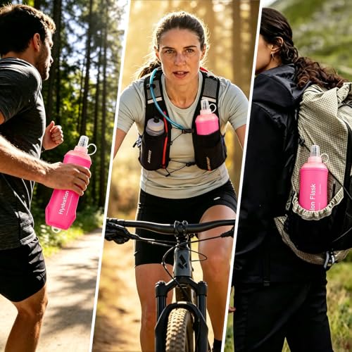 500ml Soft Flask, Shrink As You Drink Collapsible Water Bottles for Running Vest & Hydration Pack, BPA-Free Leak-Proof TPU Folding Bottle for Hiking Cycling Climbing Jogging-Pink - color: 1PCS Pink