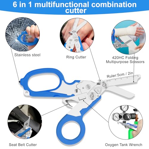 6-in-1 Heavy-Duty Emergency trauma shears (Blue) - color: Blue