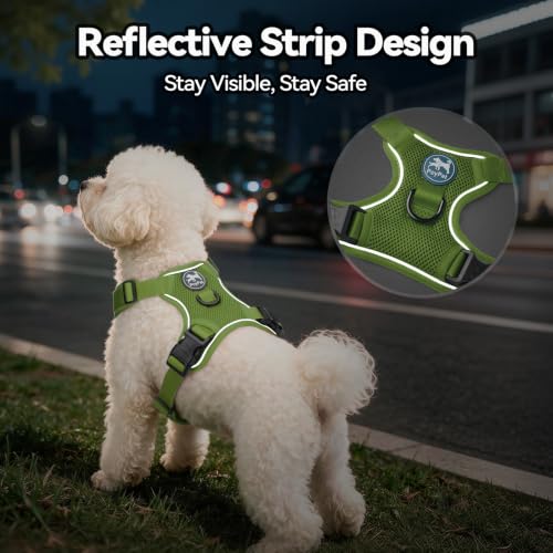 PoyPet Mesh Dog Harness, Reflective Breathable Puppy Vest for Small Dogs - color: Grass Green, size: XS