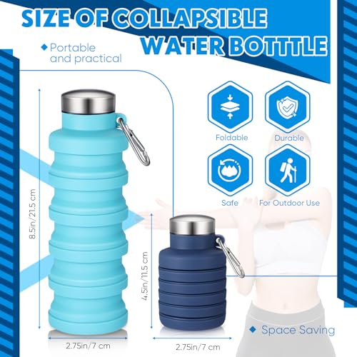 Baderke 2 Pcs Collapsible Water Bottles, 17oz, Navy Blue,Blue - color: Navy Blue,Blue