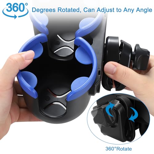 Accmor Stroller Cup Holder with Phone Holder, Bike Cup Holder, Walker Scooter Wheelchair Cup Holder Attachment, Universal Cup Holder for Uppababy Graco Strollers - color: Double Holder-Blue