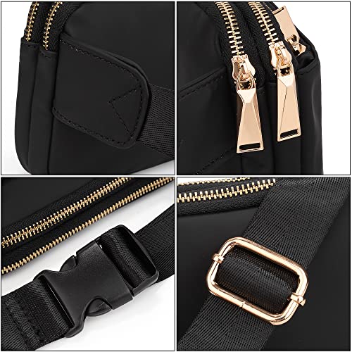 UTO Fanny Pack Crossbody Belt Purse Chest Waist Hip Travel Hiking Bumbag - color: 0759 PU Leather Black New