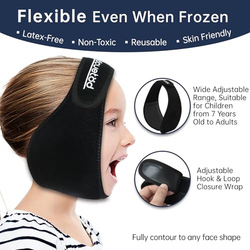 ZNÖCUETÖD Wisdom Teeth Ice Pack Face Head Wrap for Wisdom Teeth Removal Toothache Pain Relief, TMJ, Jaw Ice for Face Oral Surgery, Dental Implant with 6 Reusable Hot Cold Gel Packs - color: Black With 6 Ice Packs