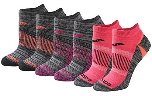 Saucony Women's RunDry Performance Selective Cushion Socks, Available in S-L (6, 12 Pairs) - color: Black Brights (6 Pairs), size: Small