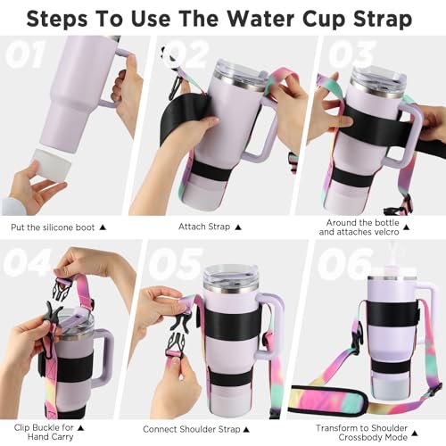 EasyAcc Water Bottle Holder Strap Sling, for Owala FreeSip 24 32 40 oz, Hydro Flask, Cirkul, Yeti, Stanley Flip, Universal Water Bottles, with Carabiner, for Walking Curise Travel (Bottle Excluded) - color: Black - For 30/40oz Stanley Tumbler