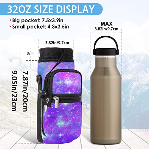 25/32/40/64oz Water Bottle Bag Holder Carrier-Insulated Crossbody Sling Case Sleeve with Strap & Pockets for Men Women Gym Cycling Travel Walking Hiking Camping - color: Purple Galaxy, size: 32oz