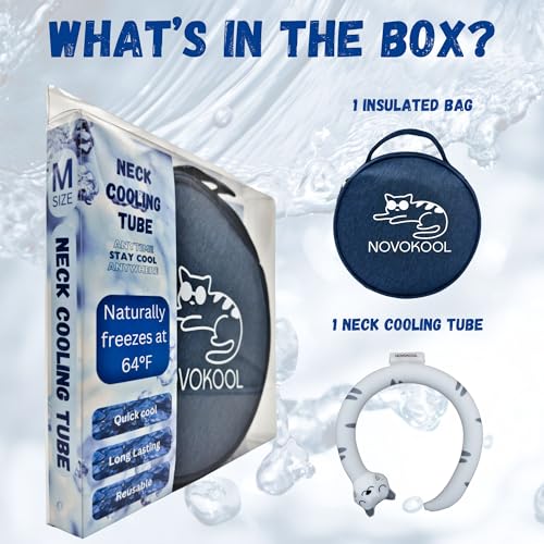 Neck Cooling Tube with Insulated Bag - Reusable Ice Ring Neck Cooler Wrap Indoor Outdoor - Wearable Cooling Ring - Relief for Summer and Hot Flashes - Freezes Under 64℉ (Gray Cat) - color: 1 Pack Gray Cat