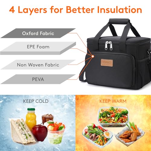 Lifewit Medium Lunch Bag, Insulated Lunch Box, Soft Cooler Cooling Tote for Adult Men Women, Black 12-Can (9L) - color: Black, size: Medium(9L)