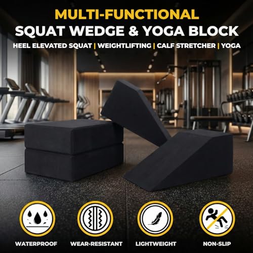 Atlas Lane Supply 2 Pack Squat Wedge Block for Heel Elevated Squat Weightlifting Calf Stretcher Slant Board for Mobility Balance and Strength Performance