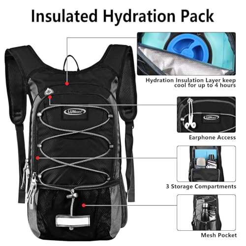 Hydration Backpack with 3L Water Bladder, Small Hydration Pack Backpack for Men Women, Lightweight Water Backpack with Cooler Layer for Running, Biking, Hiking - color: Black