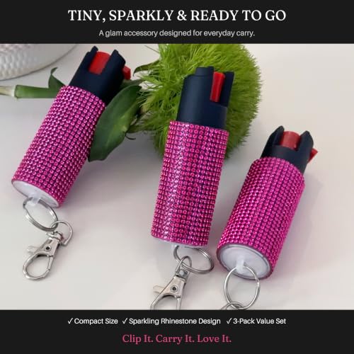 Pepper Spray for Women, Mini Bling Keychain, 12-Ft Range, Quick Release - color: Rose Red