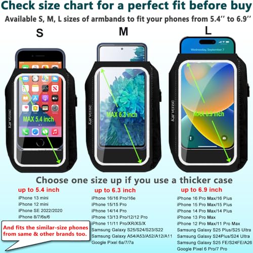 Phone Holder for Running-Karvense Phone Arm Bands w/Earphone Bag for Running&Gym& &Workout&Jogging, Cell Phone Armband for iPhone 17 Pro Max/16 Pro Max/15 Pro Max, Samsung Galaxy S Ultra/Plus- 6.9’’ - size: L: iPhone Pro Max&+/Galaxy+&U&A to 6.9''