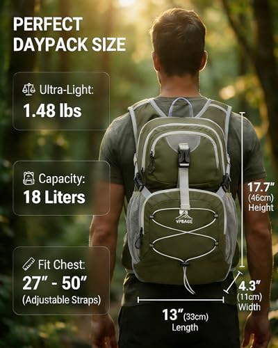 VPBAGE Hydration Backpack with 2L Bladder – Thermal Insulated Water Pack for Hiking, Skiing, Running – Lightweight Daypack for Men & Women, Soft-Lined Sunglasses Pocket & Large Waist Pockets - color: Olive Green