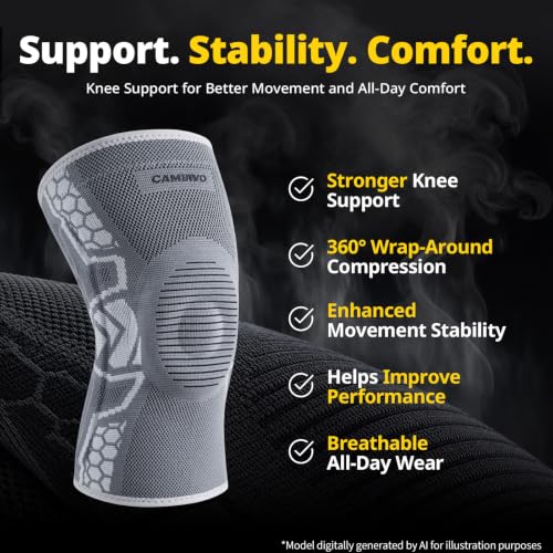 CAMBIVO 2-Pack Knee Brace for Men & Women, Compression Sleeve with Gel Pad - color: Gray, size: XX-Large
