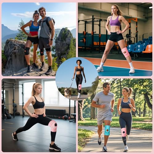 Kuangmi Knee Brace with Side Stabilizers & Patella Gel Pad,Adjustable Compression Knee Support with Arthritis Relief,Injury Recovery,Running,Weightlifting,Climbing(Pink,2-Springs,S/M - color: Pink(2 Springs), size: S/M