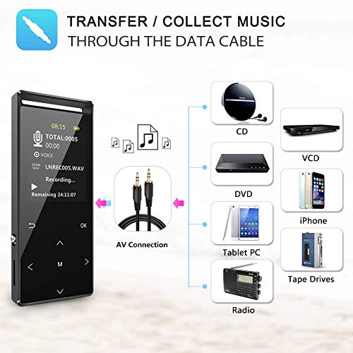 MP3 Player 64GB with Bluetooth Sport Armband,FM Record,Shuffle Play,Line-in rip Music,Voice Record,HiFi,Multifunction,Metal Shell