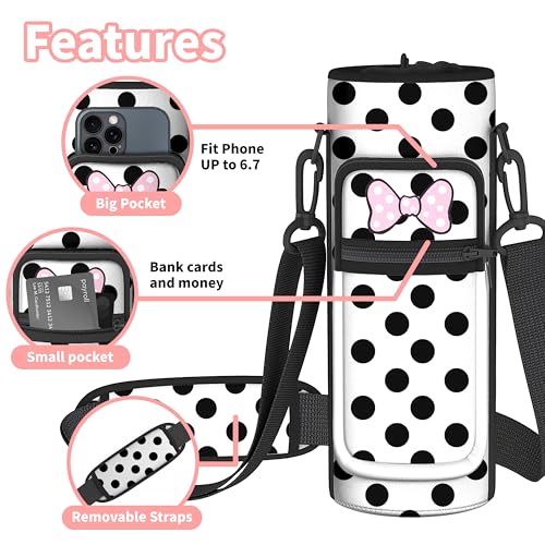 Water Bottle Holder with Strap, 18-32oz Water Bottle Carrier Sling Bag - color: Bow