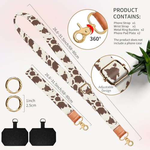 Cell Phone Lanyard Adjustable Crossbody Strap, Cute Phone Neck Wristlet Wrist Strap Patch for Keys Case Accessories - color: Retro Cowhide