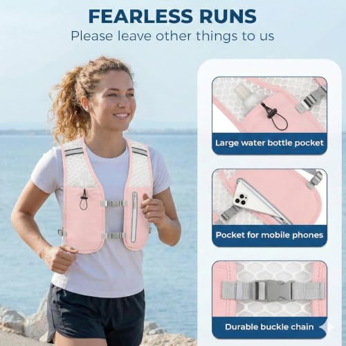 Running Hydration Vest, Adjustable Chest Straps Running Vest for Women Men with 500ml Soft Flask - color: Pink