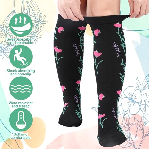 Jspupifip 6 Pairs Plus Size Compression Socks for Women, Wide Calf - color: Black White Beige, size: 3X-Large
