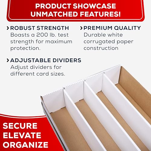 (3) Premium 3200 Count Trading Card Storage Box 4 Row Monster Cardboard Box - 200 Pound Test Strength - Baseball Card Storage Box - 3 Boxes - MADE IN USA