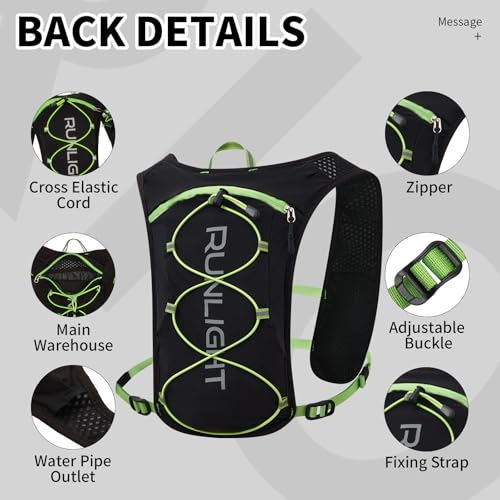 Runlight Running Vest for Women Men Lightweight Hydration Backpack Pack with 1.5L Water Bladder Bag Hydro Daypack for Hiking,Trail,Skiing,Camping,Cycling,Race,Marathon - color: Black Green