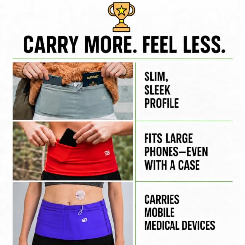 StashBandz Running Belt, Money Belt, 4-Pocket Phone Holder with Zipper - color: Aqua, size: Small