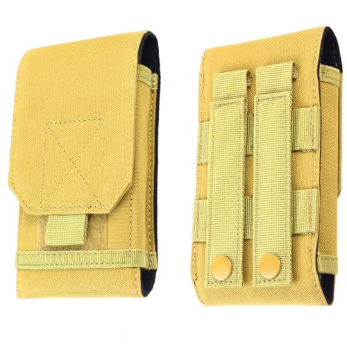 Outdoor Molle Tactical Phone Pouch 5.5-7.5 inches Cell Phone Waist Bag Sports Running Hiking Camping Hunting Portable Mobile Phone Belt Holder Utility Carry Pouch (Khaki)
