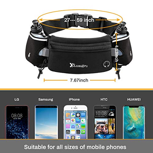 Number-one Running Belt with Water Bottles(2 x 175ML), Hydration Belt Waterproof Waist Pack Bag Fits iPhones Adjustable Sports Waist Pouch for Marathon Running Hiking Cycling - color: Black