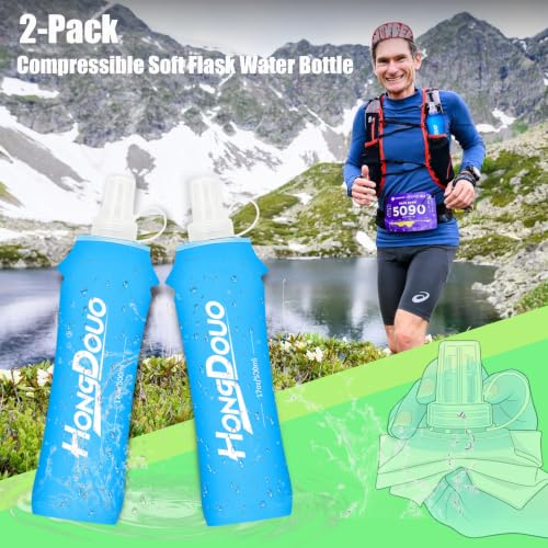 Flexible Running Bottles - Two Pack: 500ml/17oz, Foldable, BPA/PVC Free Soft Flask for Hydration Vests and Running Packs,Collapsible Leak-proof Pocket Bottle for Jogging, Hiking, Cycling, Climbing - color: Light Blue