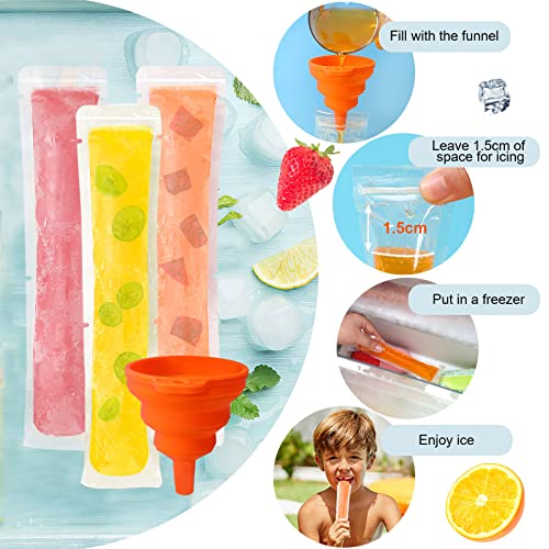 FEBSNOW 120 Pcs Disposable Ice Pop Bags Popsicle Molds With Funnel - size: 7.5"x2"