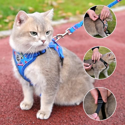 KOOLTAIL Cat Harness and Leash Set, Escape Proof for Safe Walking & Travel, Reflective Comfortable Easy Control Adjustable Kitten Harness for Boys&Girls Small Medium Large Cats Car S - size: Small