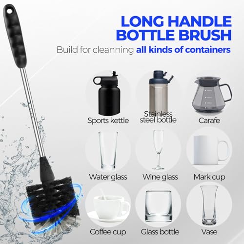 Holikme 12 Pack Bottle Brush Set, 14" Long Handle Stainless Steel Bottle Cleaner Brush, 3 Straw Brushes, Bottle Cleaning Brush for Water Bottle, Baby Bottle Straws, Black - color: Black, size: 6Pack (Pack of 2)