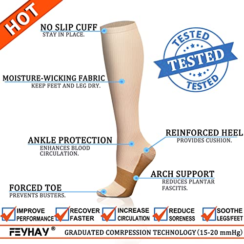 FEYHAY Copper Compression Socks (8 Pairs) 15-20 mmHg Circulation is Best Athletic & Daily for Men & Women, Running, Climbing - color: 03 Black/Black/White, size: Small-Medium